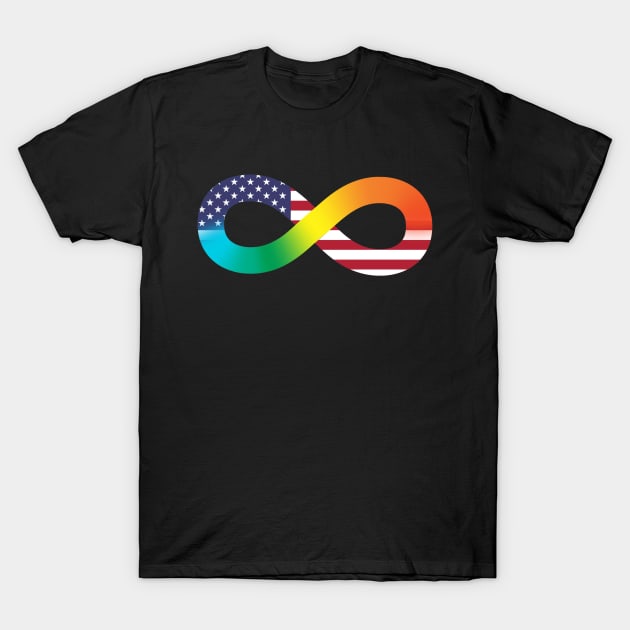 Autism Acceptance Infinity Symbol With American Flag T-Shirt by mia_me